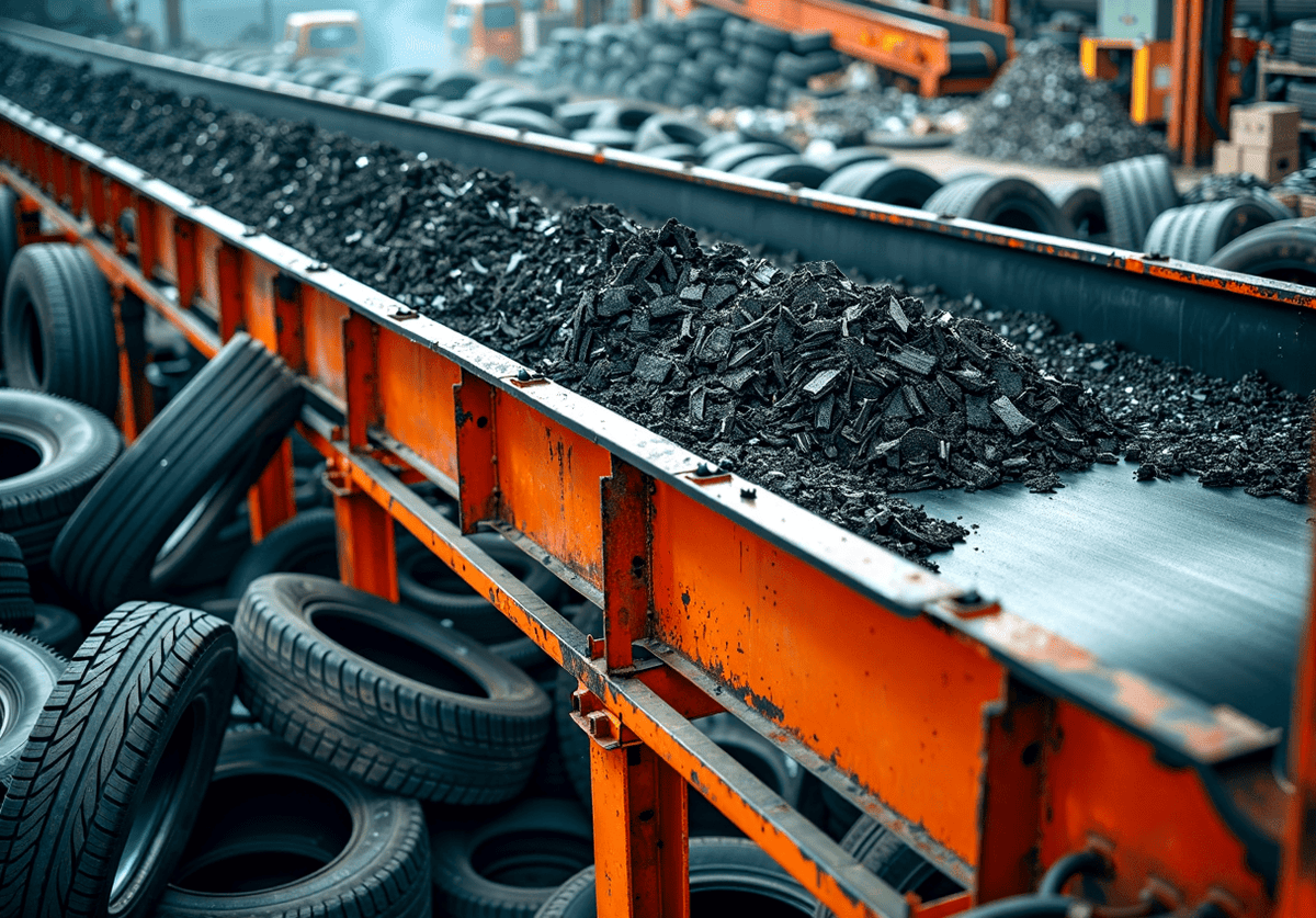 Tire recycling fluent conveyors